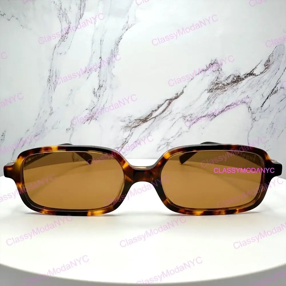 New MIU MIU Sunglasses Brown Tortoise Slim Rectangular Acetate Logo Authentic